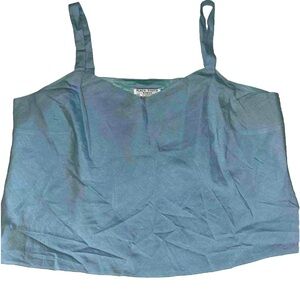 PLAZA SOUTH Shirt Womens 22 Blue  Linen Blend Lined Tank Top Blouse Plus Size